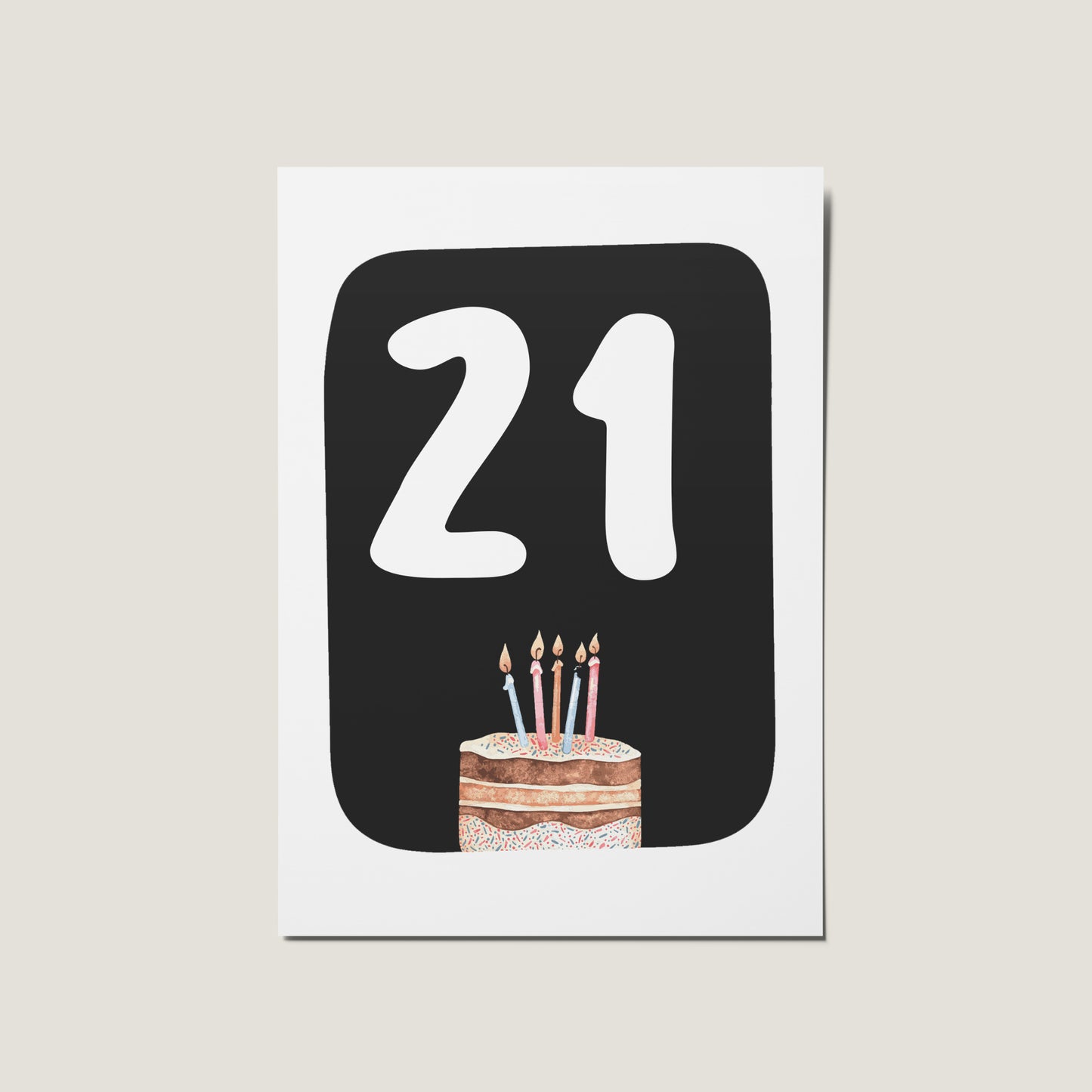 21st Birthday Cake Illustrated Happy Birthday Card