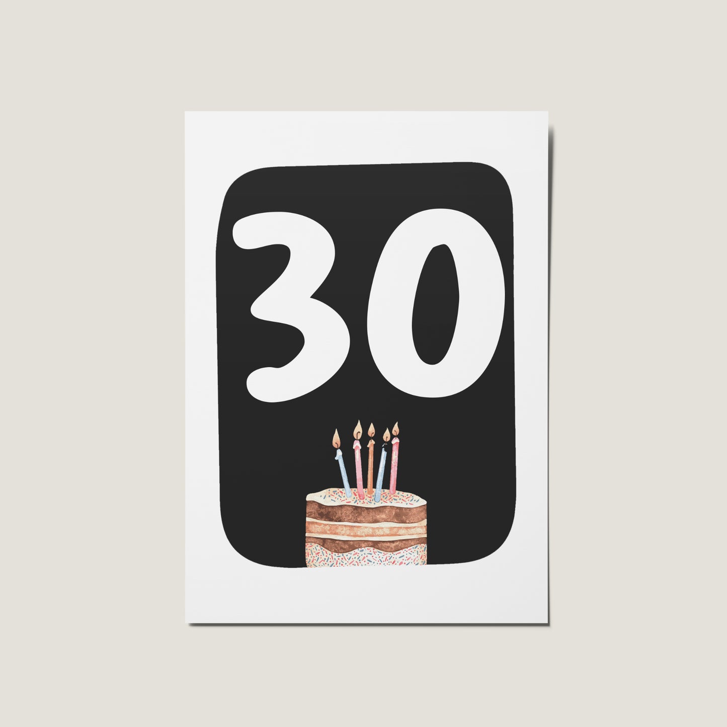 30th Birthday Cake Illustrated Happy Birthday Card