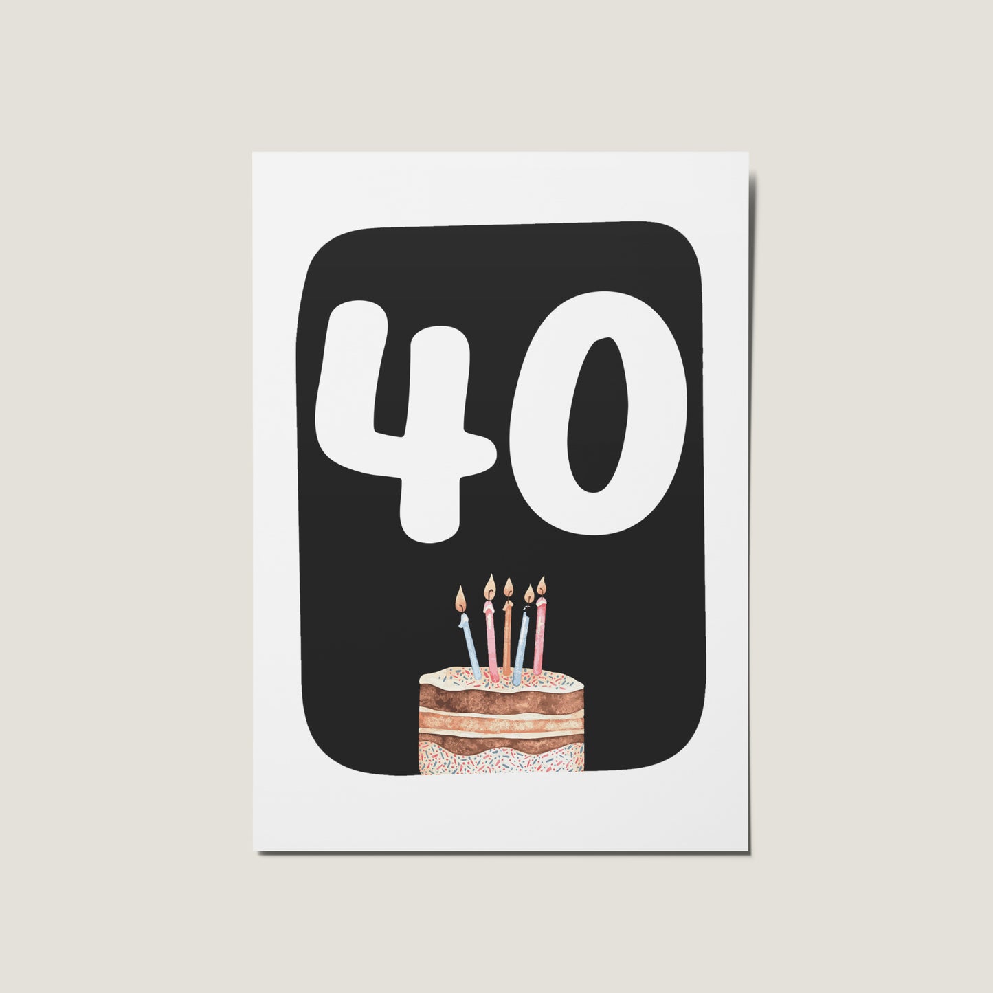 40th Birthday Cake Illustrated Happy Birthday Card