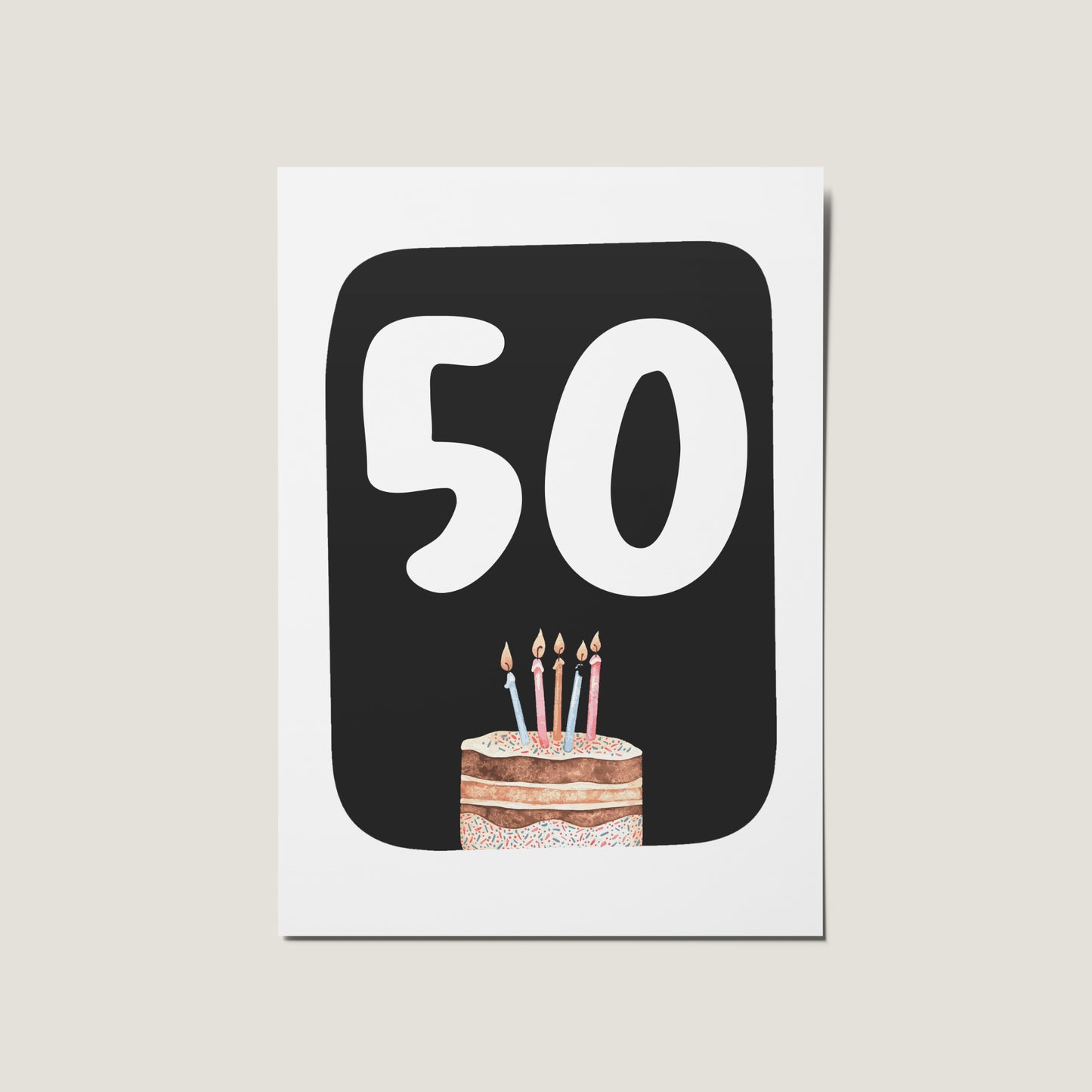 50th Birthday Cake Illustrated Happy Birthday Card