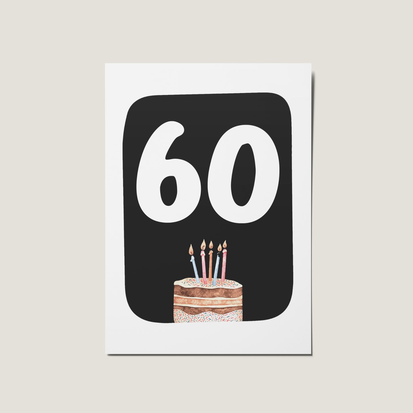 60th Birthday Cake Illustrated Happy Birthday Card