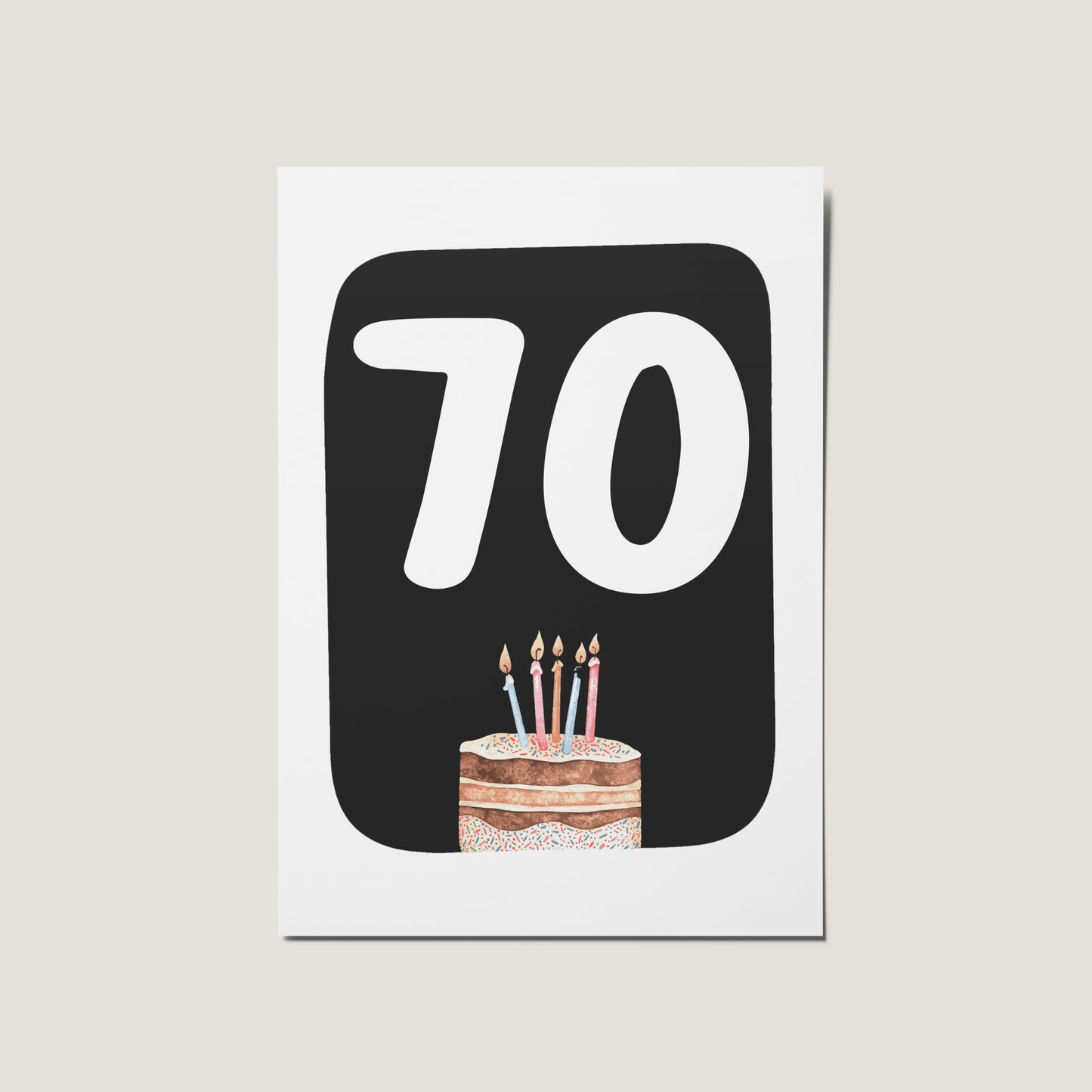 70th Birthday Cake Illustrated Happy Birthday Card