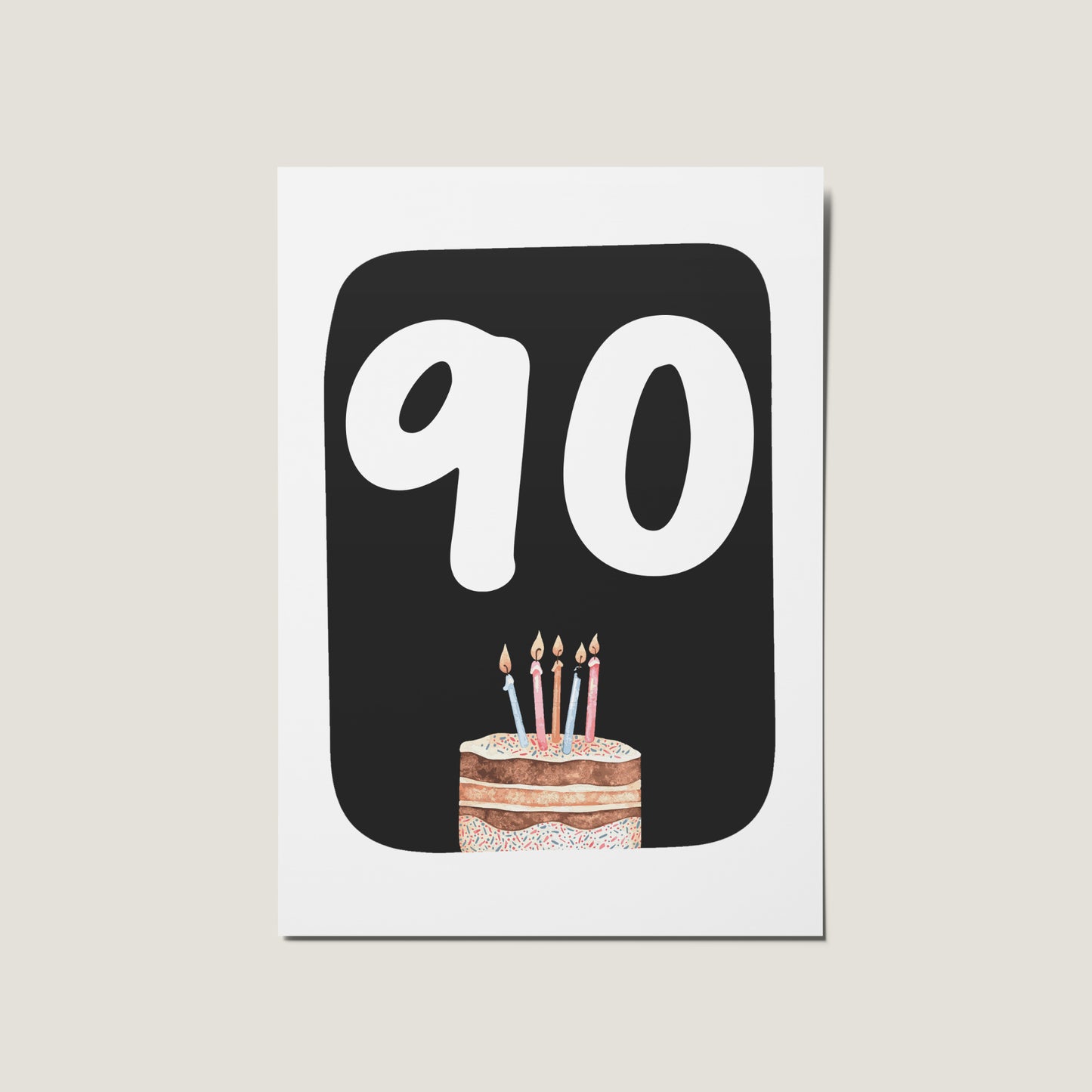 90th Birthday Cake Illustrated Happy Birthday Card