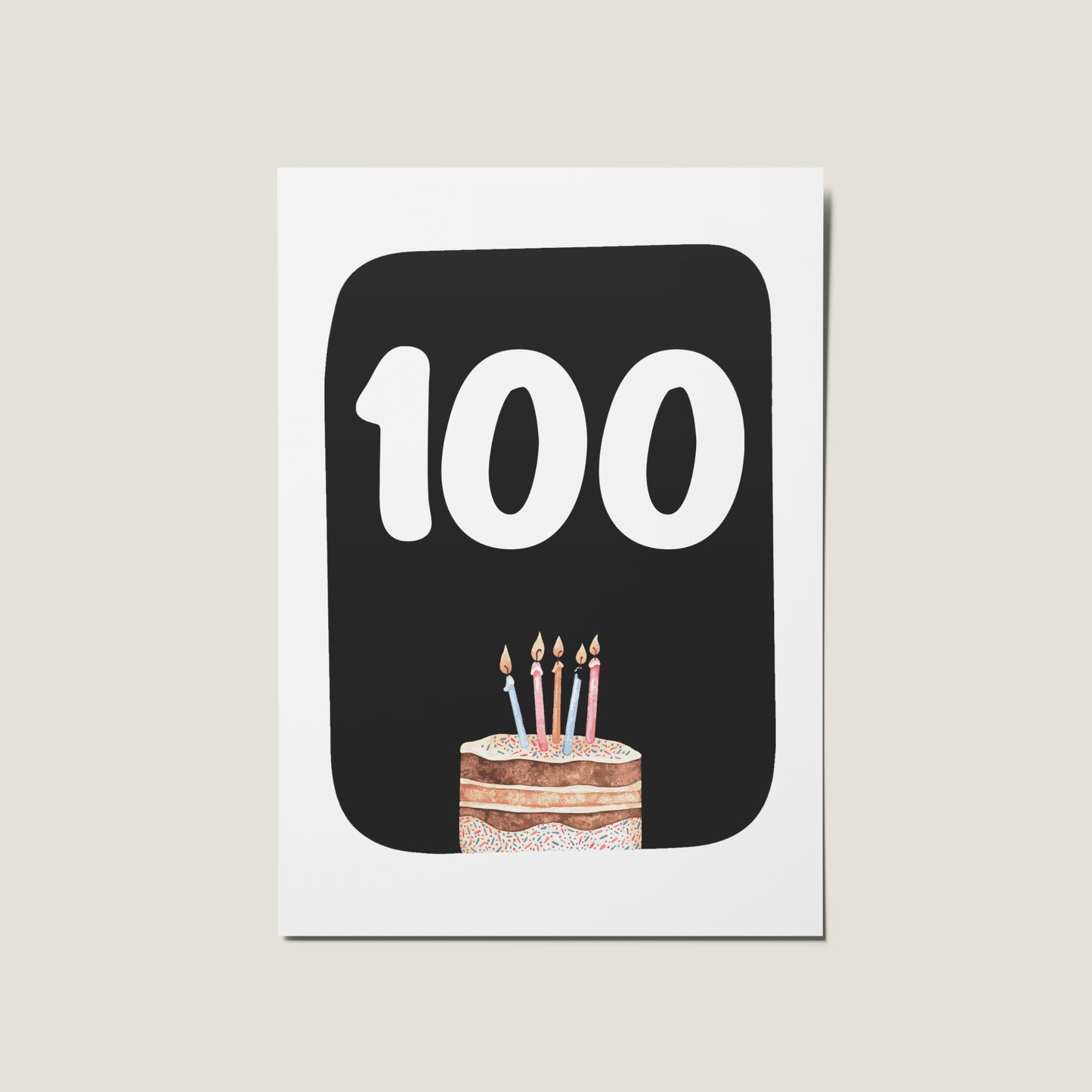 100th Birthday Cake Illustrated Happy Birthday Card