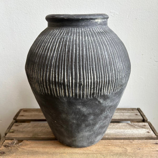 Vertical Lined Stone Vase
