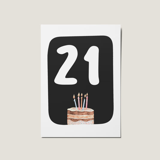 21st  Birthday Cake Illustrated Happy Birthday Card