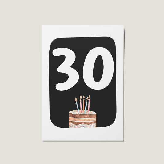 30th  Birthday Cake Illustrated Happy Birthday Card