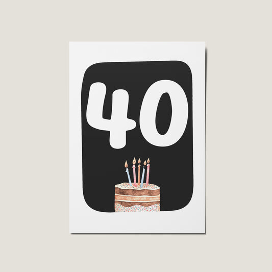 40th  Birthday Cake Illustrated Happy Birthday Card