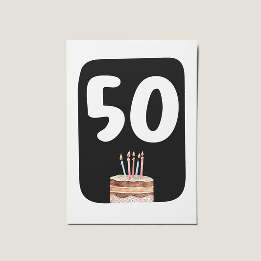 50th  Birthday Cake Illustrated Happy Birthday Card