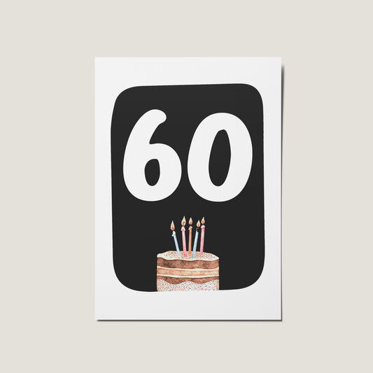 60th  Birthday Cake Illustrated Happy Birthday Card