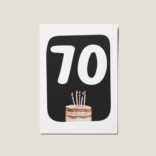 70th  Birthday Cake Illustrated Happy Birthday Card
