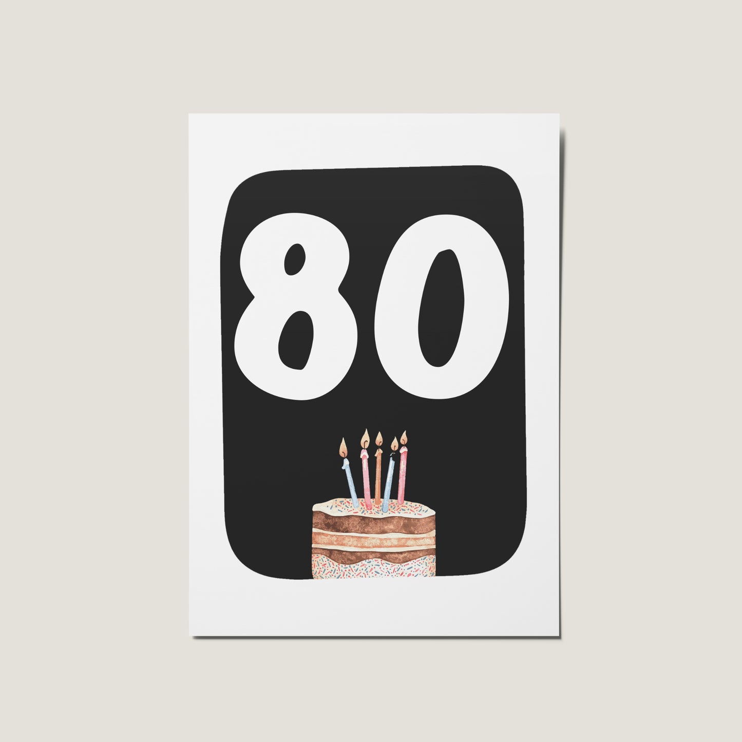 80th  Birthday Cake Illustrated Happy Birthday Card