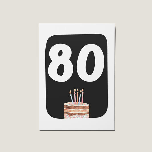 80th  Birthday Cake Illustrated Happy Birthday Card