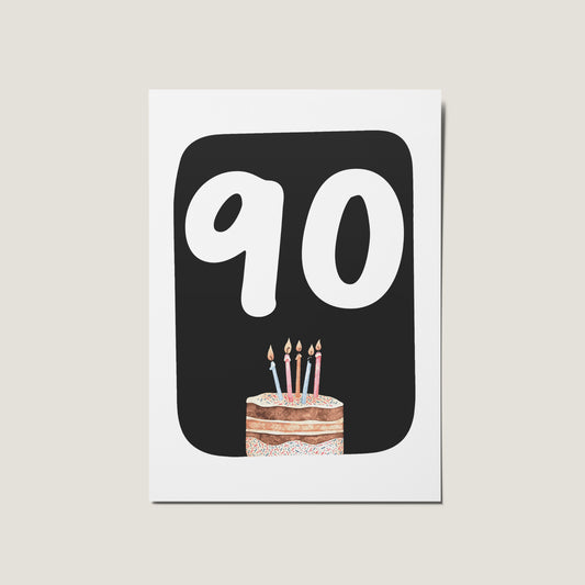 90th Birthday Cake Illustrated Happy Birthday Card