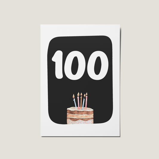 100th Birthday Cake Illustrated Happy Birthday Card