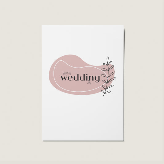 Happy Wedding Day Boho Minimal Pink Card