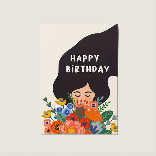 Birthday Girl Floral Illustrated Bouquet Card